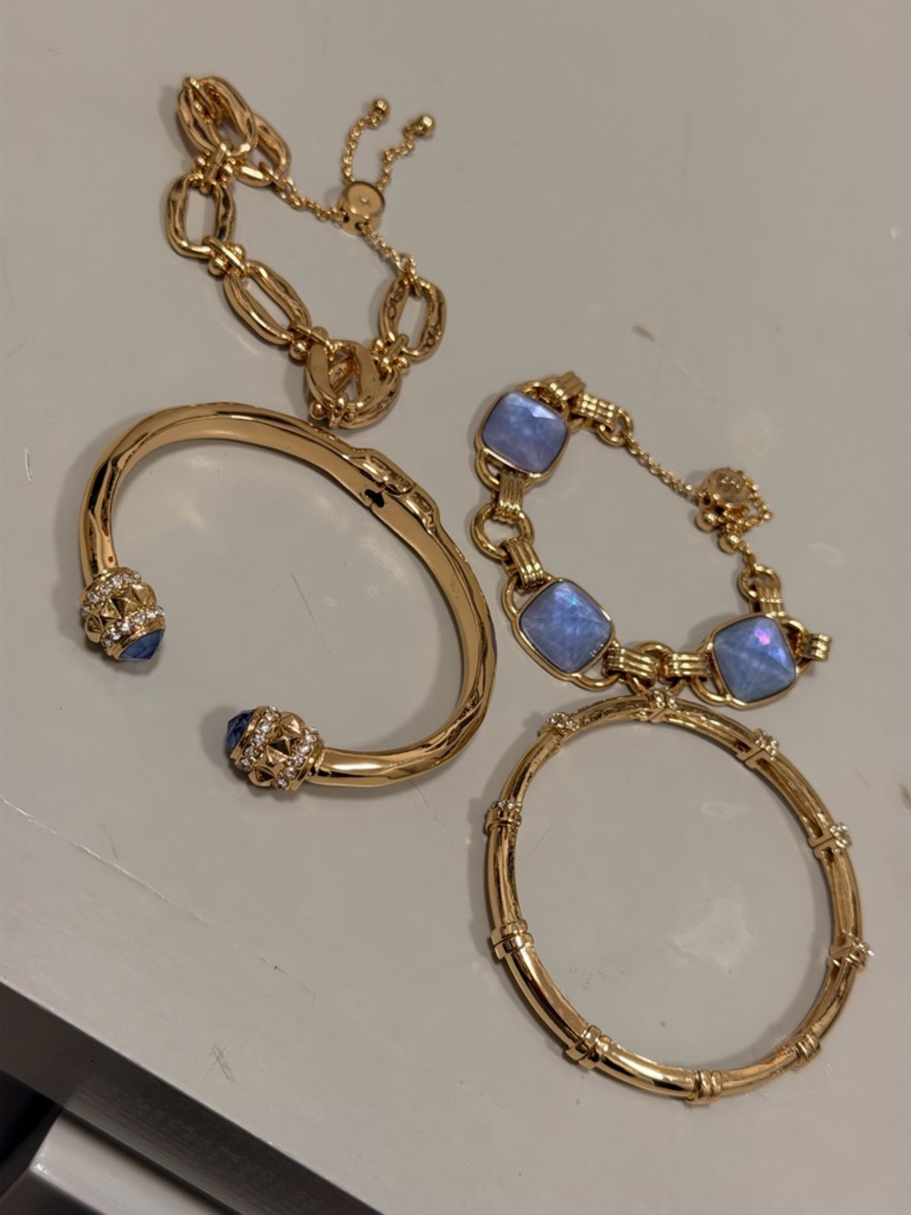 BOMB PARTY NWOT! Gold-Tone Bracelet Stack with Lavender Stones - Picture 4 of 5